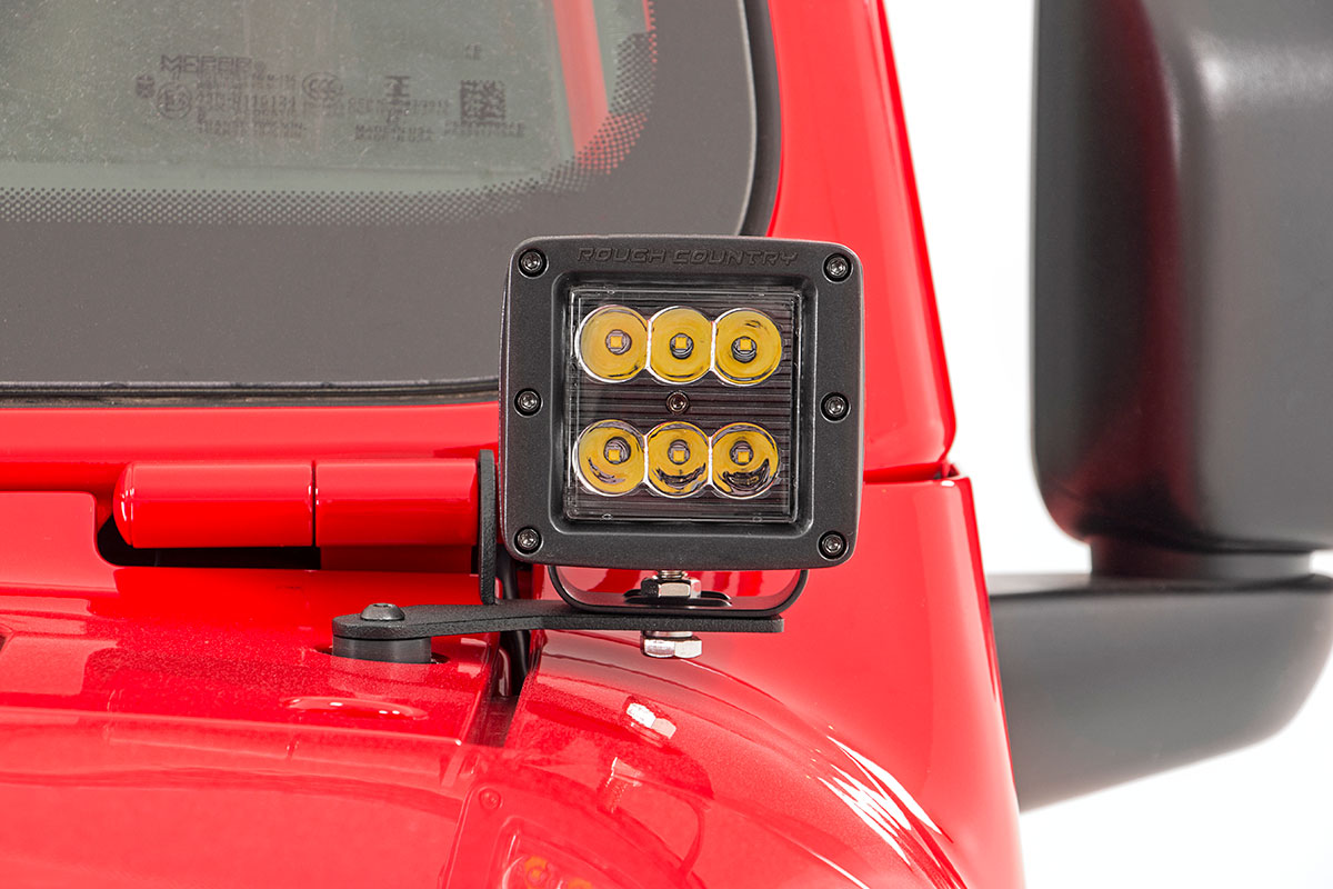 Rough Country | LED Light Pods | Jeep JL/Gladiator 2 Inch LED Lower Windshield Kit Black Series w/White DRL For 18-Pres Wrangler JL/20-Pres Gladiator Rough Country | 70052DRL