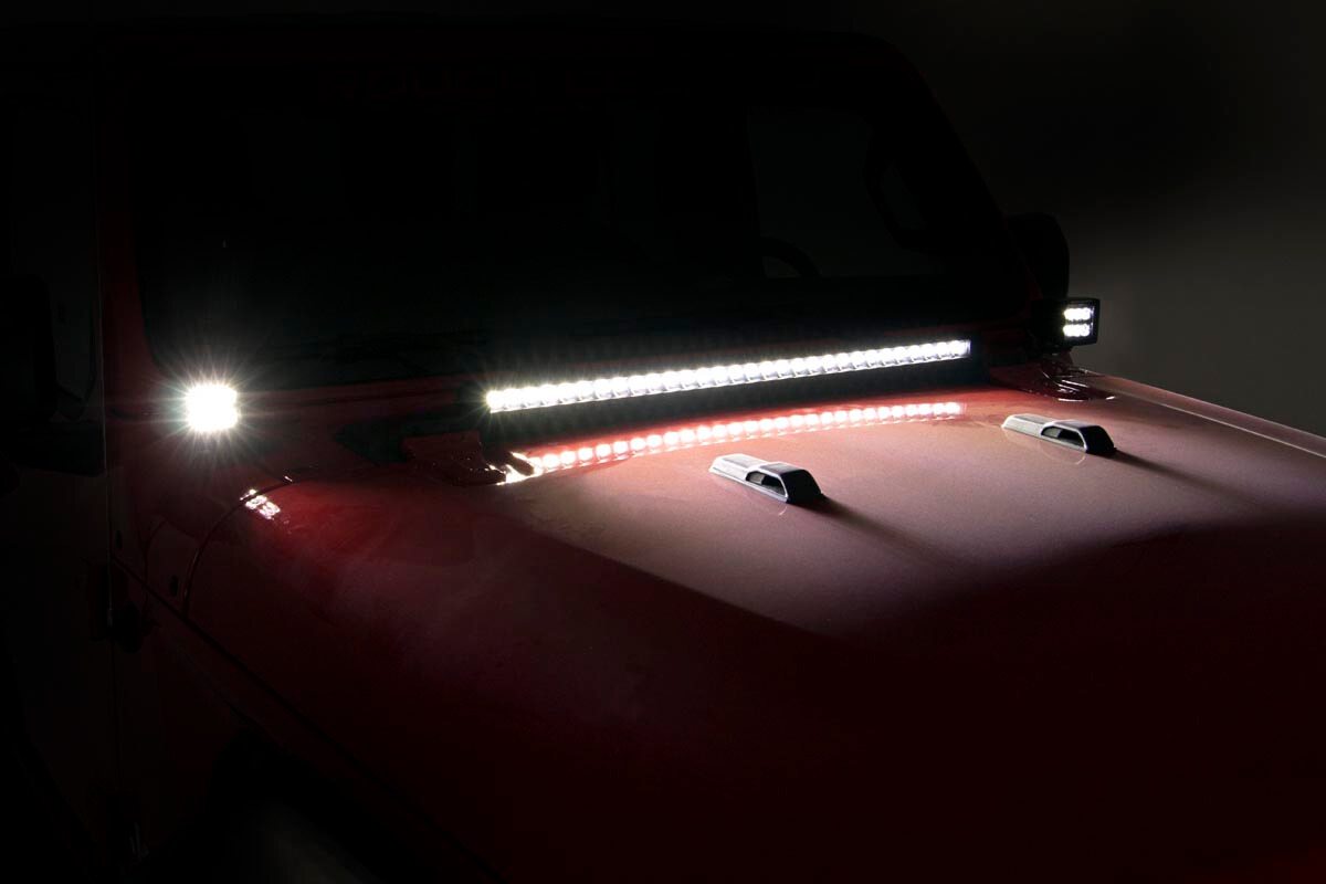 Rough Country | LED Light Pods | Jeep JL/Gladiator 2 Inch LED Lower Windshield Kit Black Series w/White DRL For 18-Pres Wrangler JL/20-Pres Gladiator Rough Country | 70052DRL