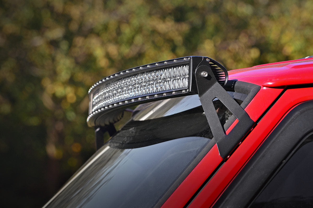 Rough Country | LED Light Bars | Jeep 50-inch Black Series Curved LED Light Bar Upper Windshield Kit 84-01 Jeep XJ Cherokee Rough Country | 70072