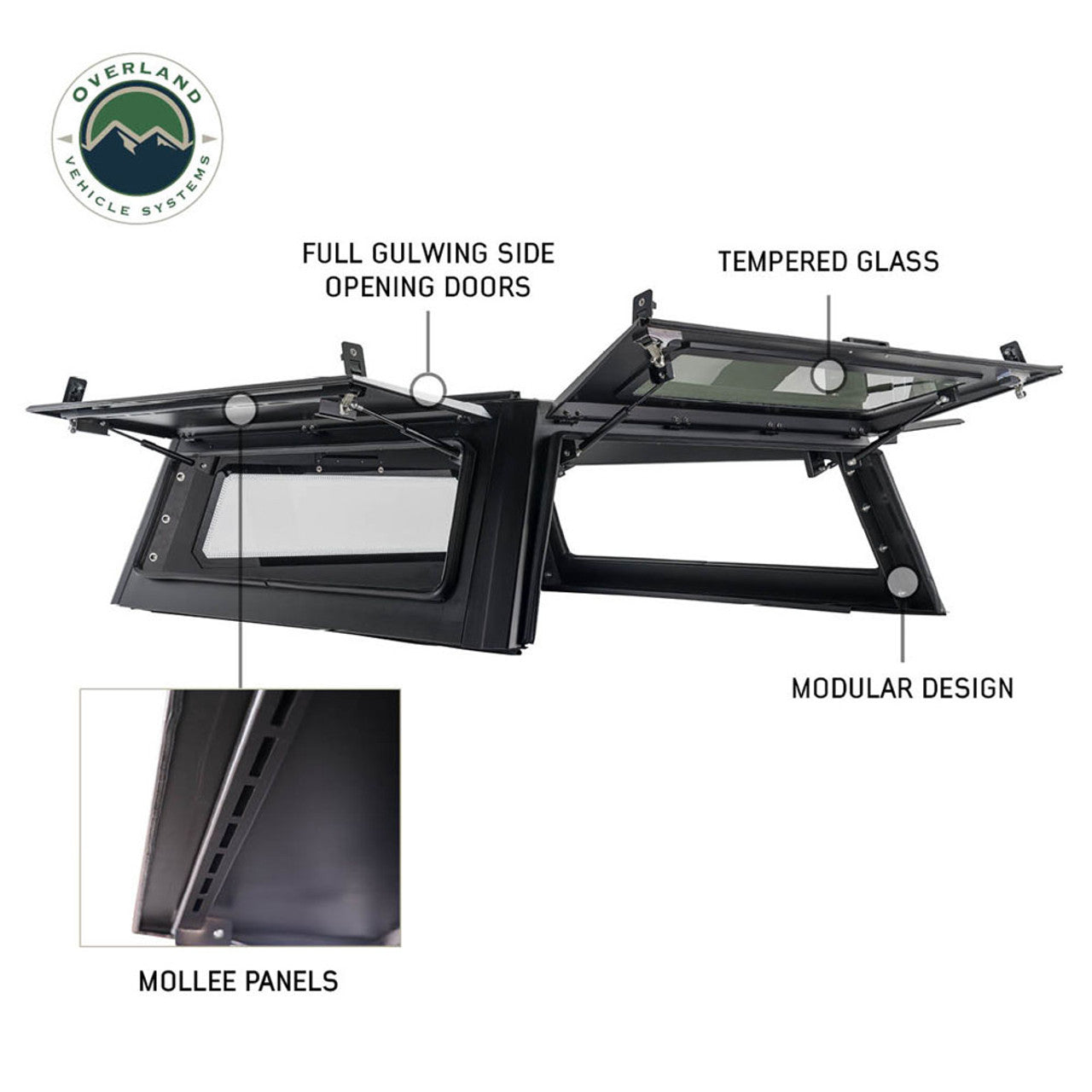OVS | Truck Bed Caps | Expedition Truck Cap W/Full Wing Doors, Front and Rear Windows and 3rd Brake Light 09-24 Ford F150 5.5 Foot Bed Overland Vehicle Systems | 70100004