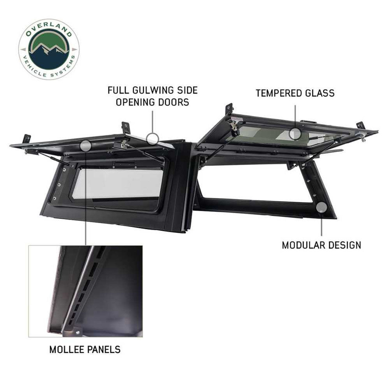 OVS | Truck Bed Caps | Expedition Truck Cap W/Full Wing Doors, Front and Rear Windows and 3rd Brake Light 19-24 Ram 1500 5.7 Foot Bed Overland Vehicle Systems | 70100007