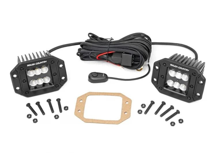 2 Inch Square Flush Mount Cree LED Lights Pair Black Series Rough Country