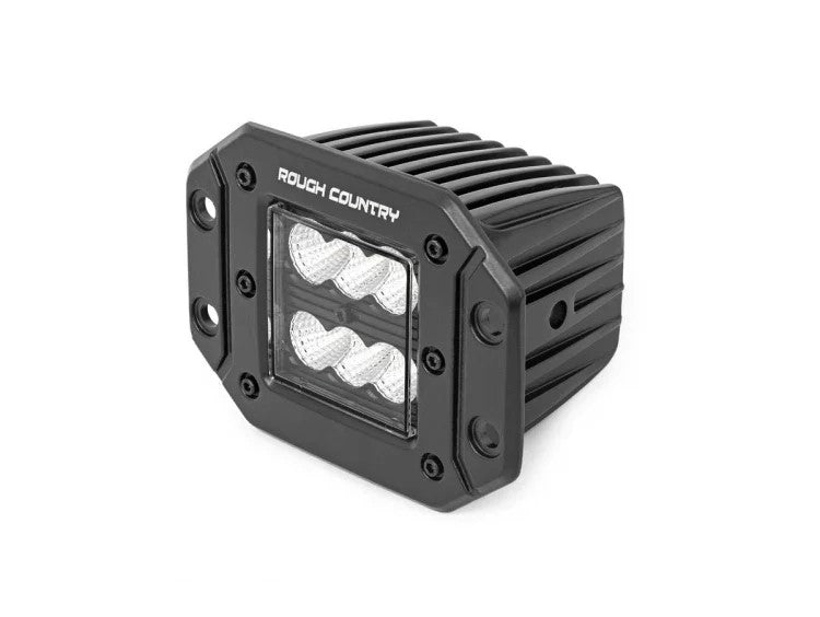 Rough Country | LED Light Pods | 2 Inch Square Flush Mount Cree LED Lights Pair Black Series, Flood Beam Rough Country | 70113BL