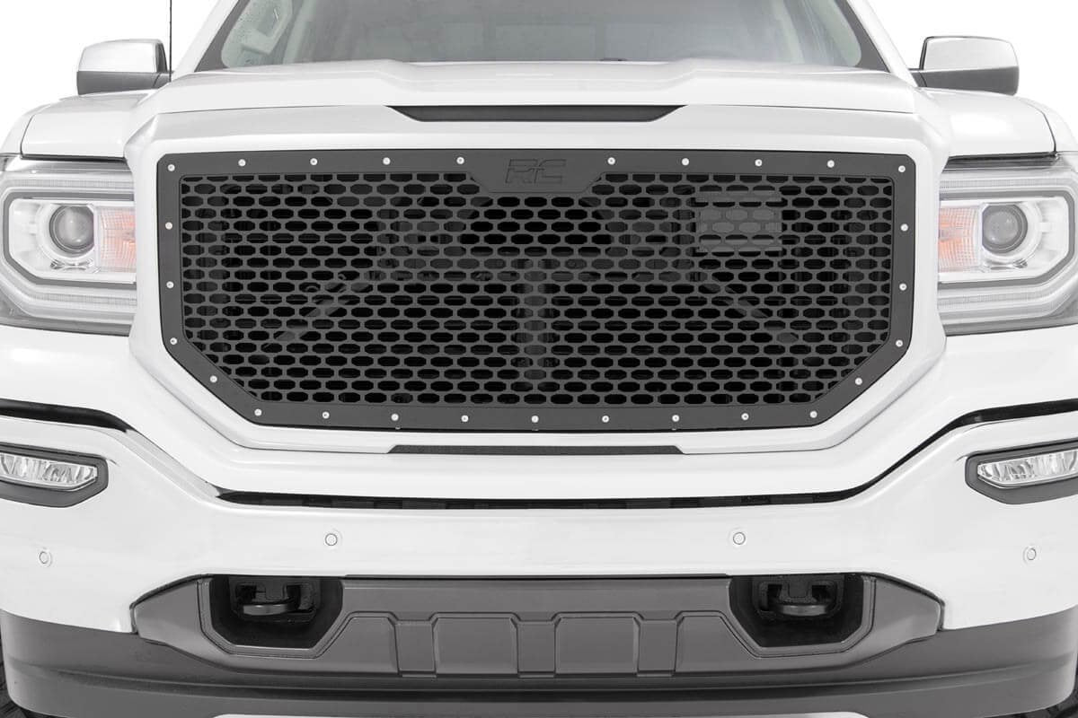 Rough Country | Grilles | Sierra Mesh Grille 16-18 Sierra 1500 Black Powdercoat Stainless Steel Hardware Rough Country | 70156