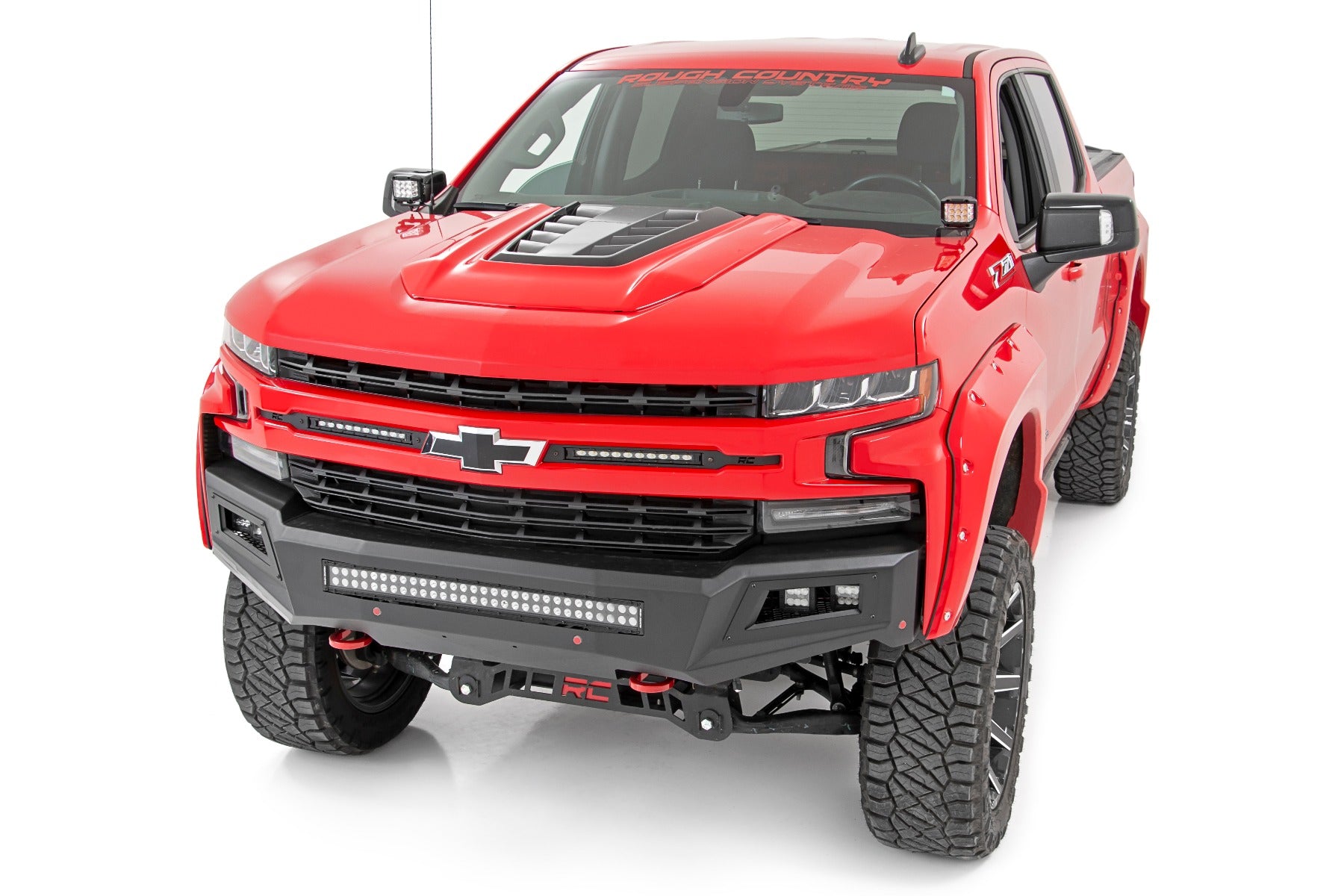 Rough Country | LED Light Pods | Chevy 2-inch LED Lower Windshield Ditch Kit Black Series Spot Beam For 19-20 Silverado Rough Country | 70841
