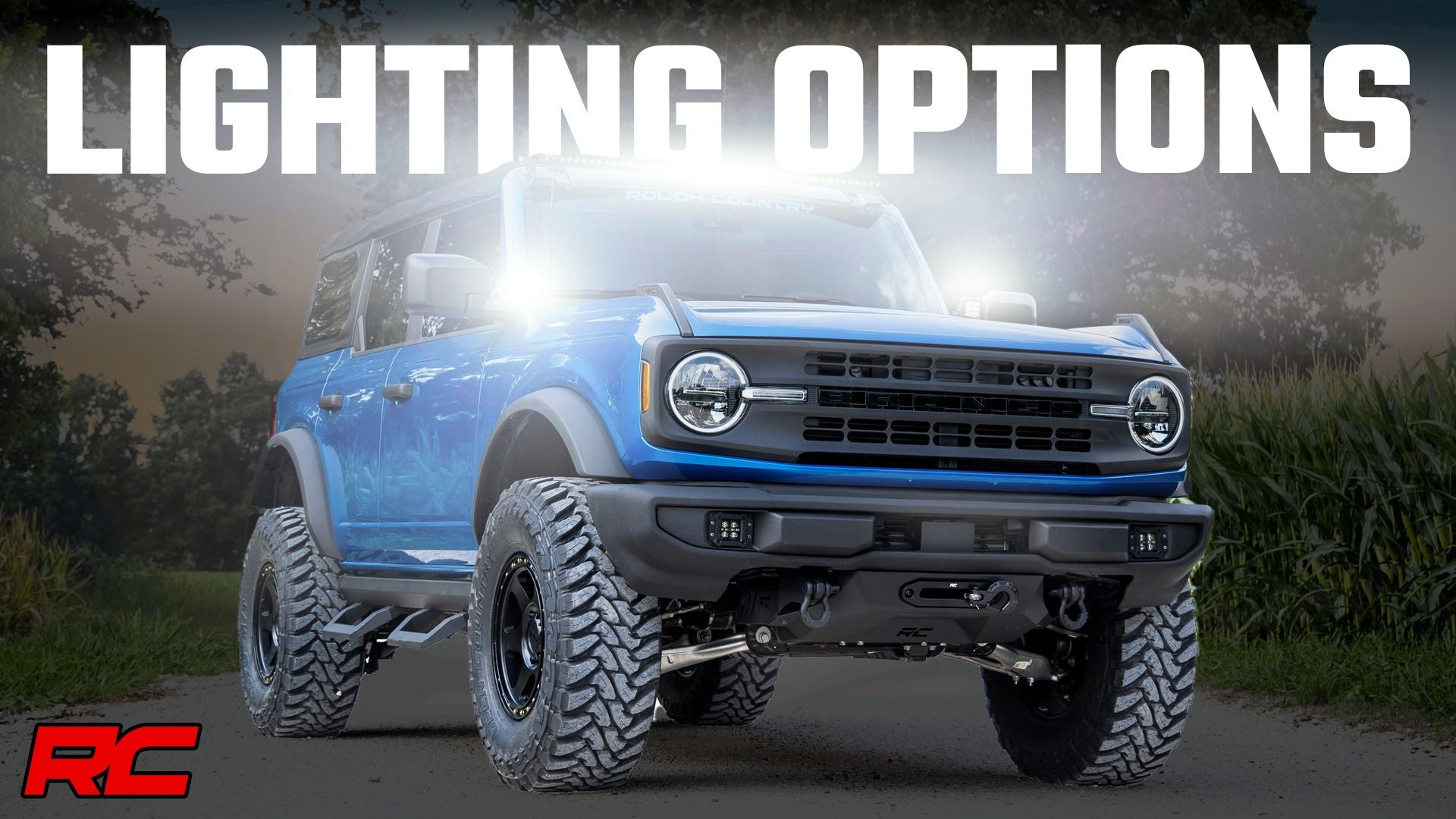 Rough Country | LED Light Bars | LED Light Upper Windshield 40 Inch Black Single Row 21-Up Ford Bronco Rough Country | 71041