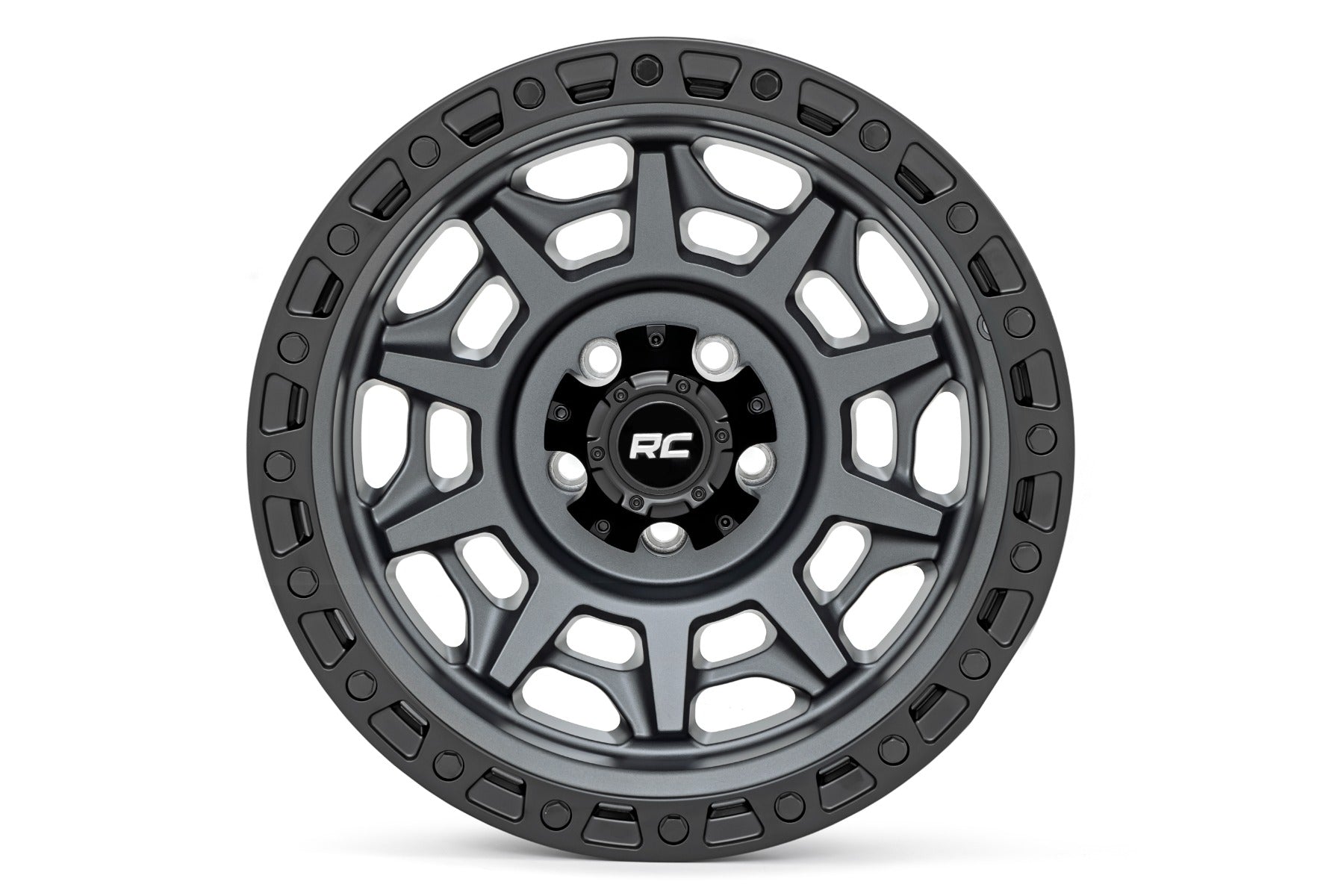Rough Country | Wheels|Tire & Wheels | Rough Country 85 Series Wheel Simulated Beadlock Gunmetal Gray/Black 17x9 6x5.5 -12mm Rough Country | 85170912