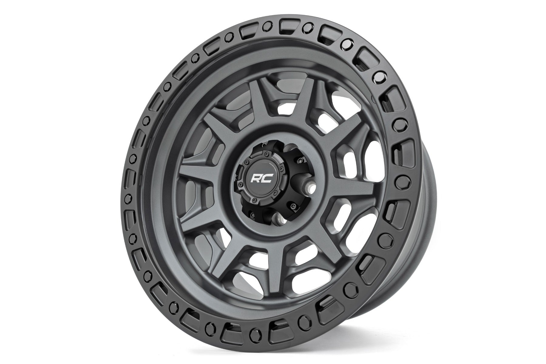 Rough Country | Wheels|Tire & Wheels | Rough Country 85 Series Wheel Simulated Beadlock Gunmetal Gray/Black 17x9 5x5 -12mm Rough Country | 85170918