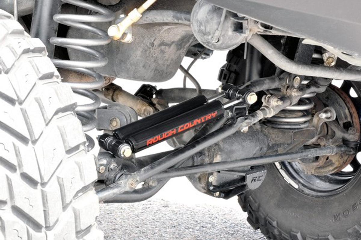Rough Country | Steering Stabilizer | Jeep Dual Steering Stabilizer 97-06 Wrangler TJ 86-92 Comanche MJ 84-01 Cherokee XJ Rough Country | 87308