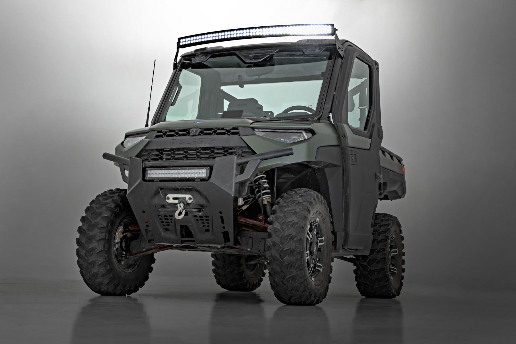 Rough Country | LED Light Bars | LED Light Front Mount 50 Inch Dual Row Black Pair with Factory Wiper 14-22 Polaris Ranger 1000XP Rough Country | 93127