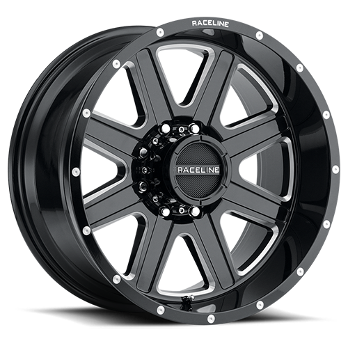 RACELINE | Aluminum Wheels | Aluminum Wheels 20x9 Hostage 940M Milled Gloss Black 12 Offset 8 on 165.1 Bolt Pattern 125.2 Bore Raceline | 940M-29080+12