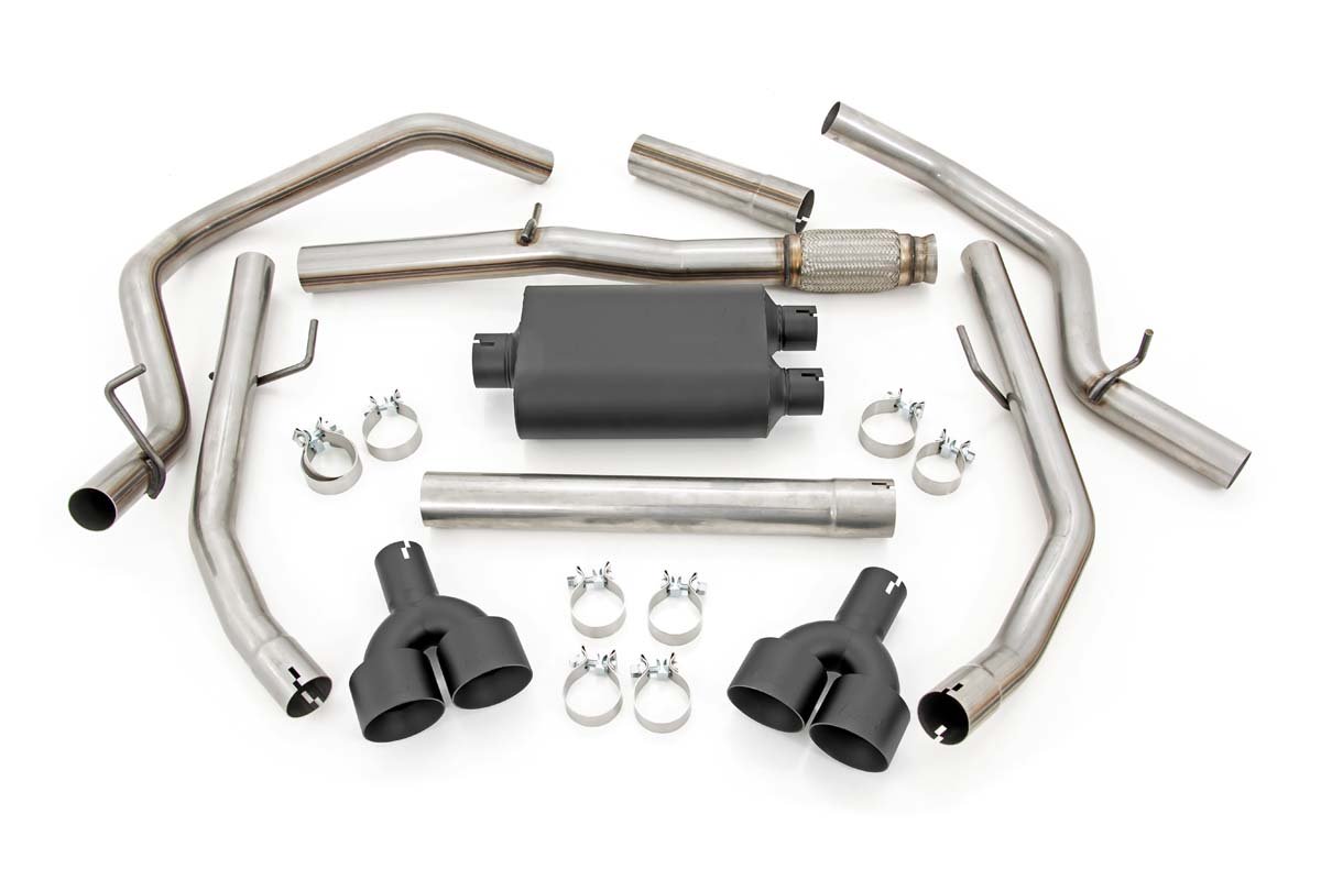 Rough Country | Cat Back Exhaust | Dual Cat-Back Exhaust System w/Black Tips 19-20 Silverado 1500 5.3 Liter Rough Country | 96011