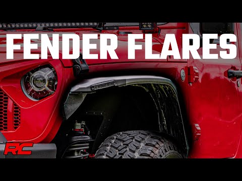 Rough Country | Fender Flares | High Clearance LED Flat Fender Flare Kit UV Treated Jeep Wrangler JL (18-23) Rough Country | 99036