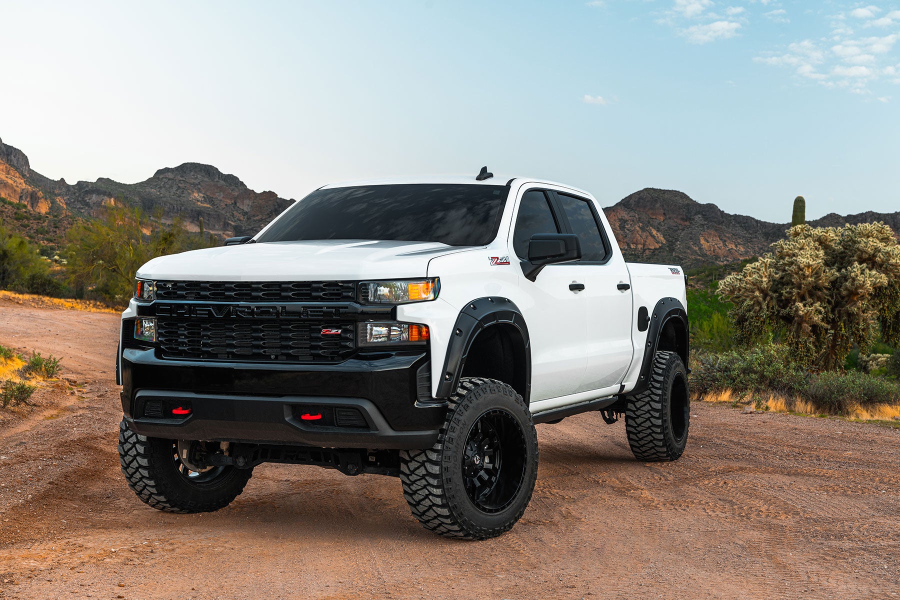 Rough Country | Fender Flares|Fenders|Body & Frame|Exterior Parts & Car Care | Defender Pocket Fender Flares Gloss Black Chevy Silverado 1500 2WD/4WD (19-23) Rough Country | A-C12211-RCGB