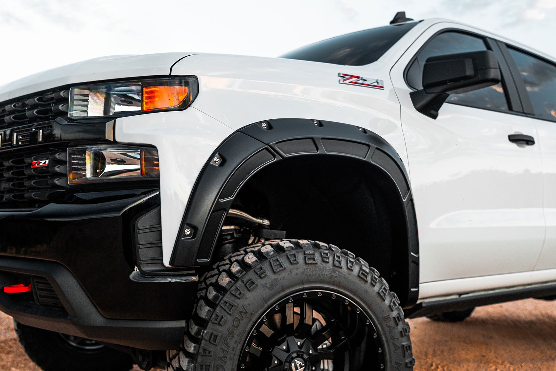 Rough Country | Fender Flares|Fenders|Body & Frame|Exterior Parts & Car Care | Defender Pocket Fender Flares Gloss Black Chevy Silverado 1500 2WD/4WD (19-23) Rough Country | A-C12211-RCGB