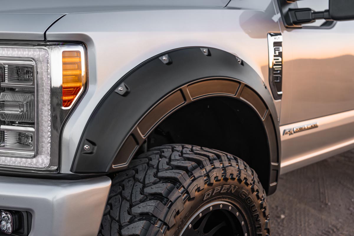 Rough Country | Fender Flares | Defender Pocket Fender Flares Ingot Silver Metallic Ford Super Duty (17-22) Rough Country | A-F21112-UX