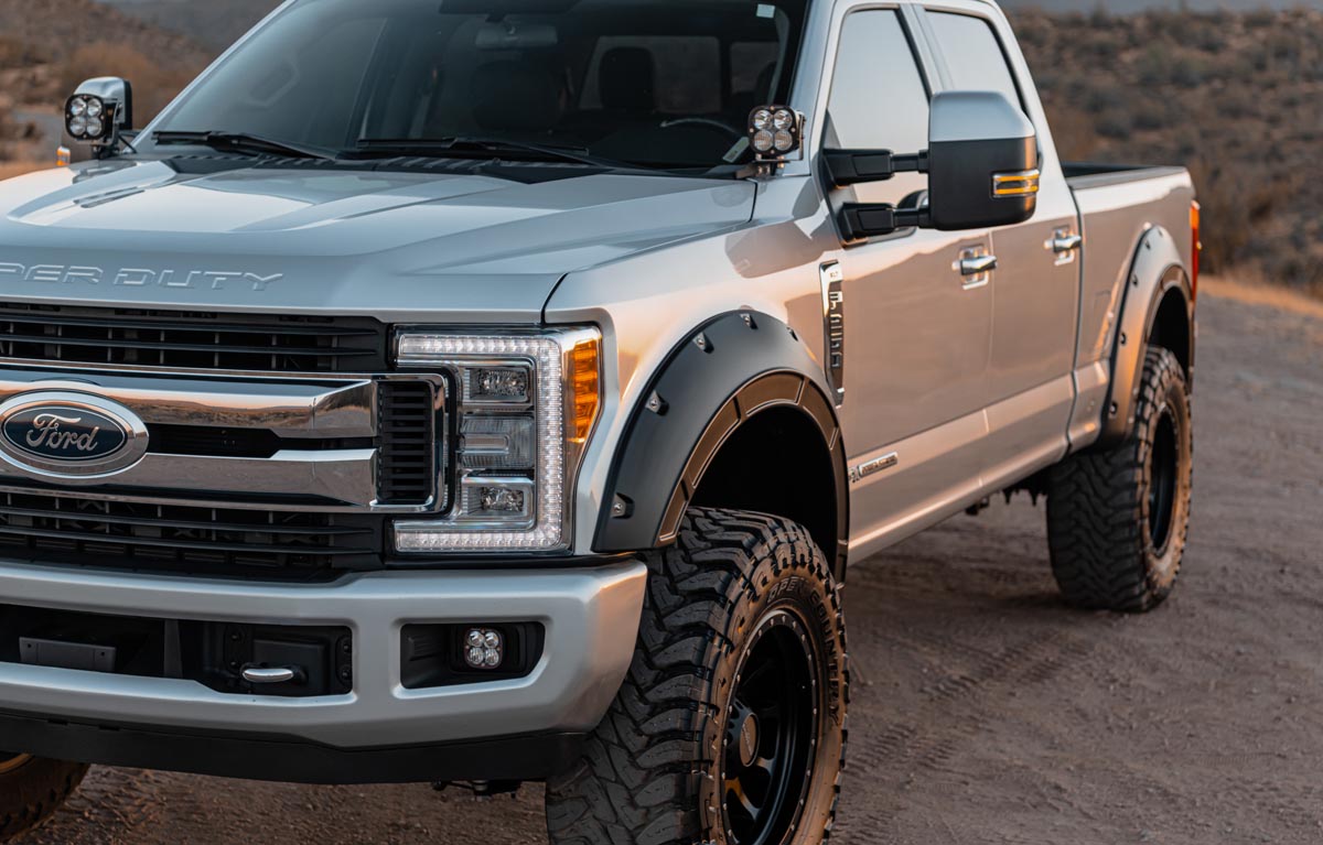 Rough Country | Fender Flares | Defender Pocket Fender Flares Ingot Silver Metallic Ford Super Duty (17-22) Rough Country | A-F21112-UX