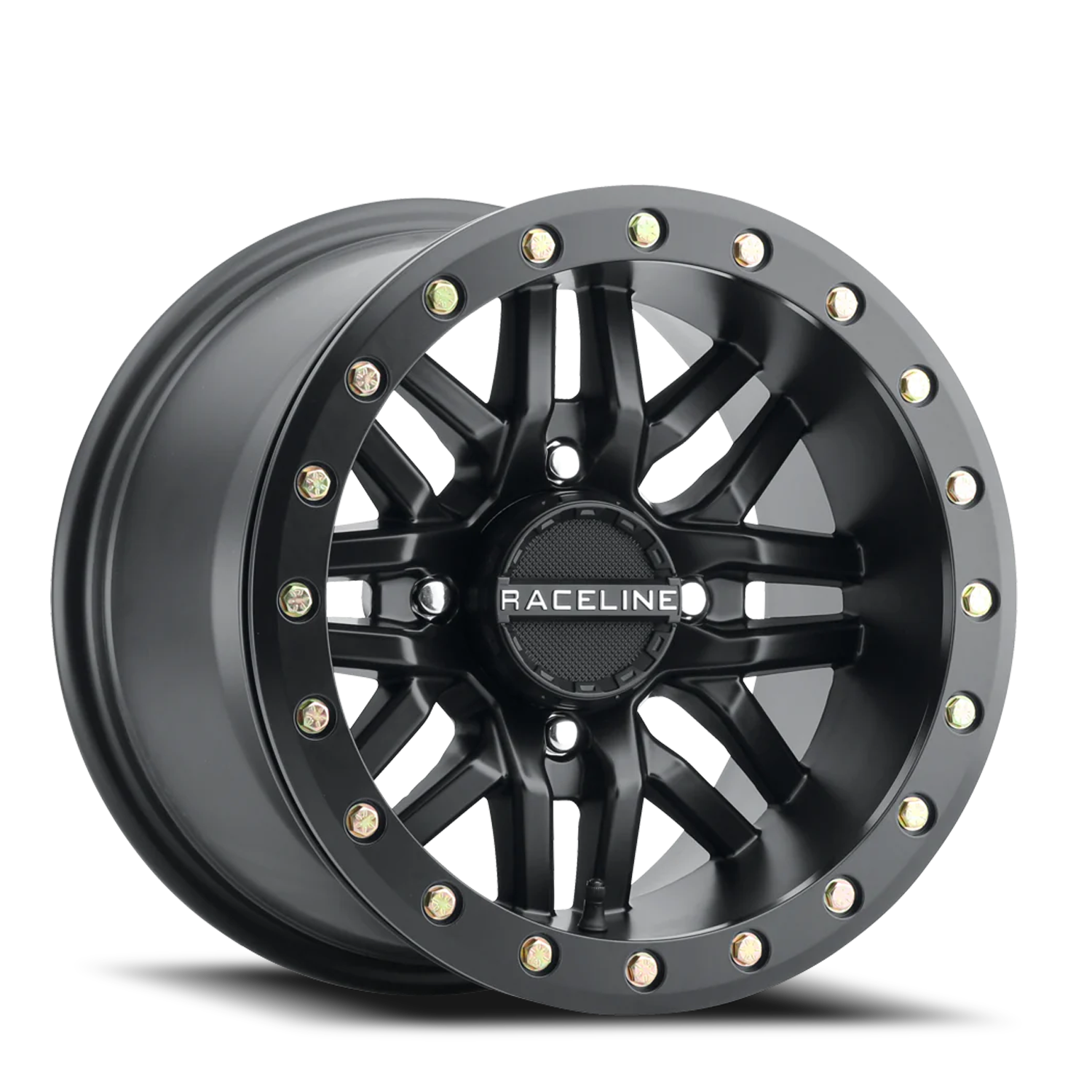 RACELINE | Aluminum Wheels | Aluminum Wheels 15x7 Ryno Beadlock UTV A91B Machined Face Satin Black 10 Offset 4 on 156 Bolt Pattern 134.3 Bore Raceline | A91B-57056-52