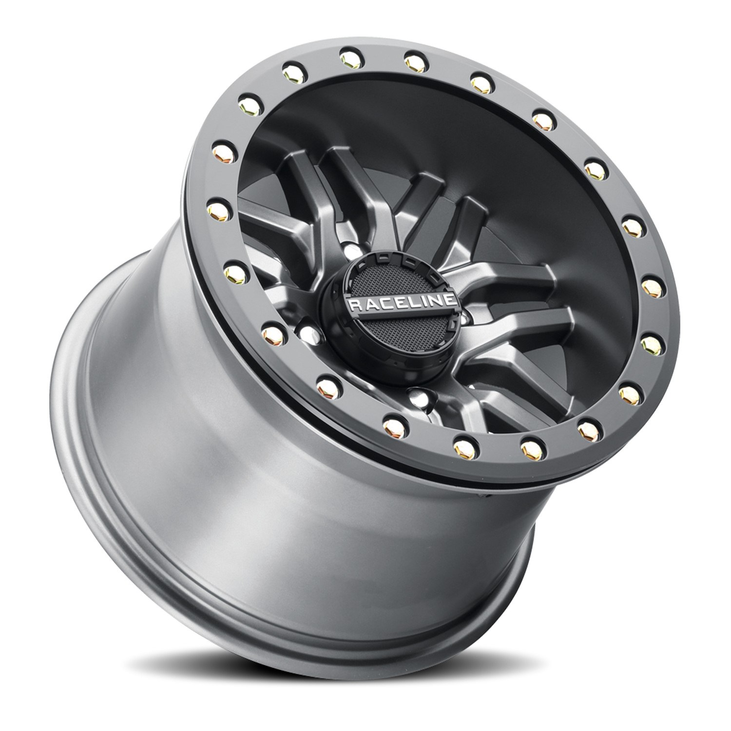 RACELINE | Aluminum Wheels | Aluminum Wheels 15x7 Ryno Beadlock UTV A91G Matte Dark Gunmetal Grey 10 Offset 4 on 137 Bolt Pattern 113.9 Bore Raceline | A91G-57037-52