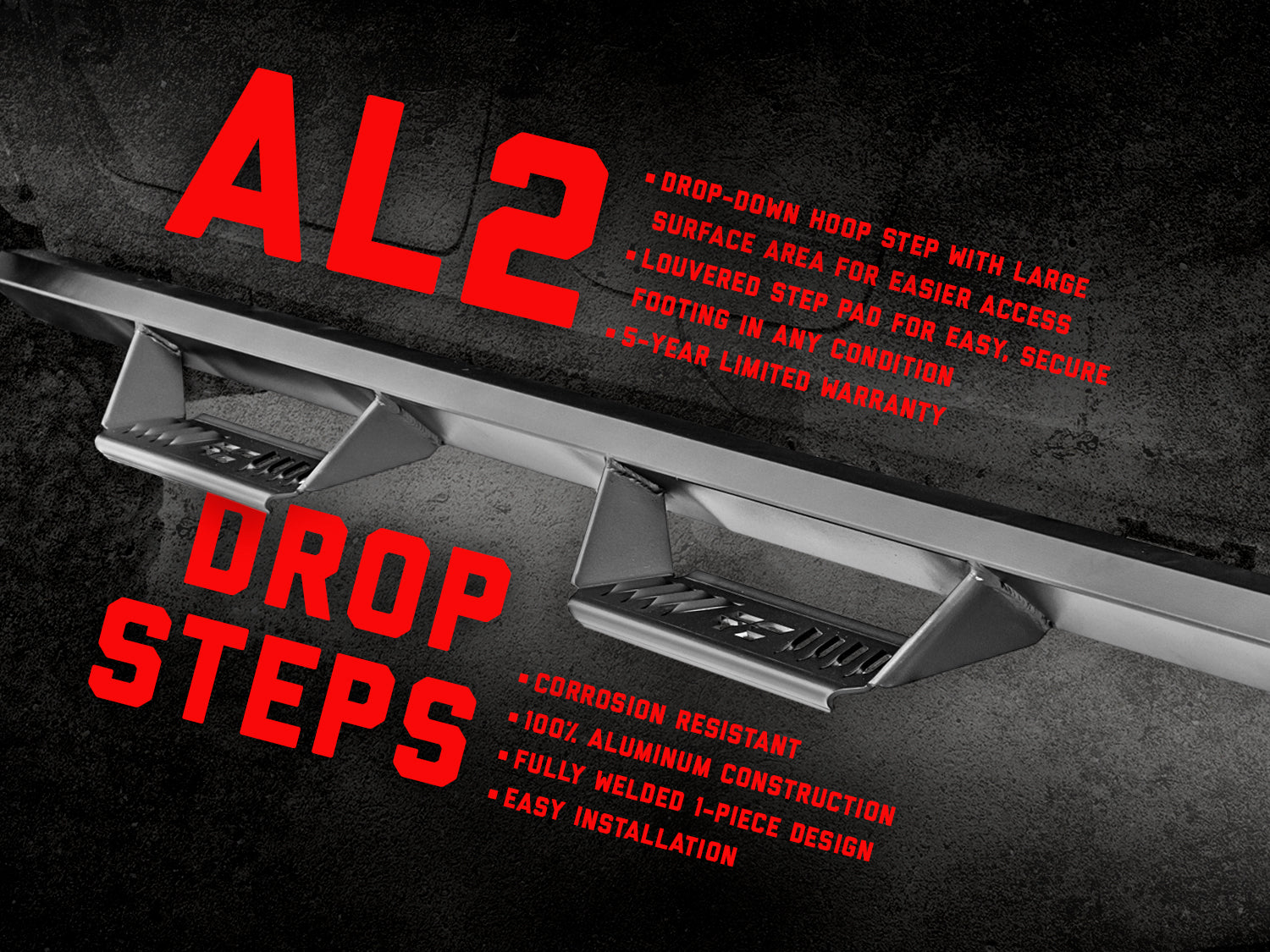 Rough Country | Side Steps | AL2 Drop Steps Crew Cab Toyota Tundra 2WD/4WD (22-23) Rough Country | AL422004
