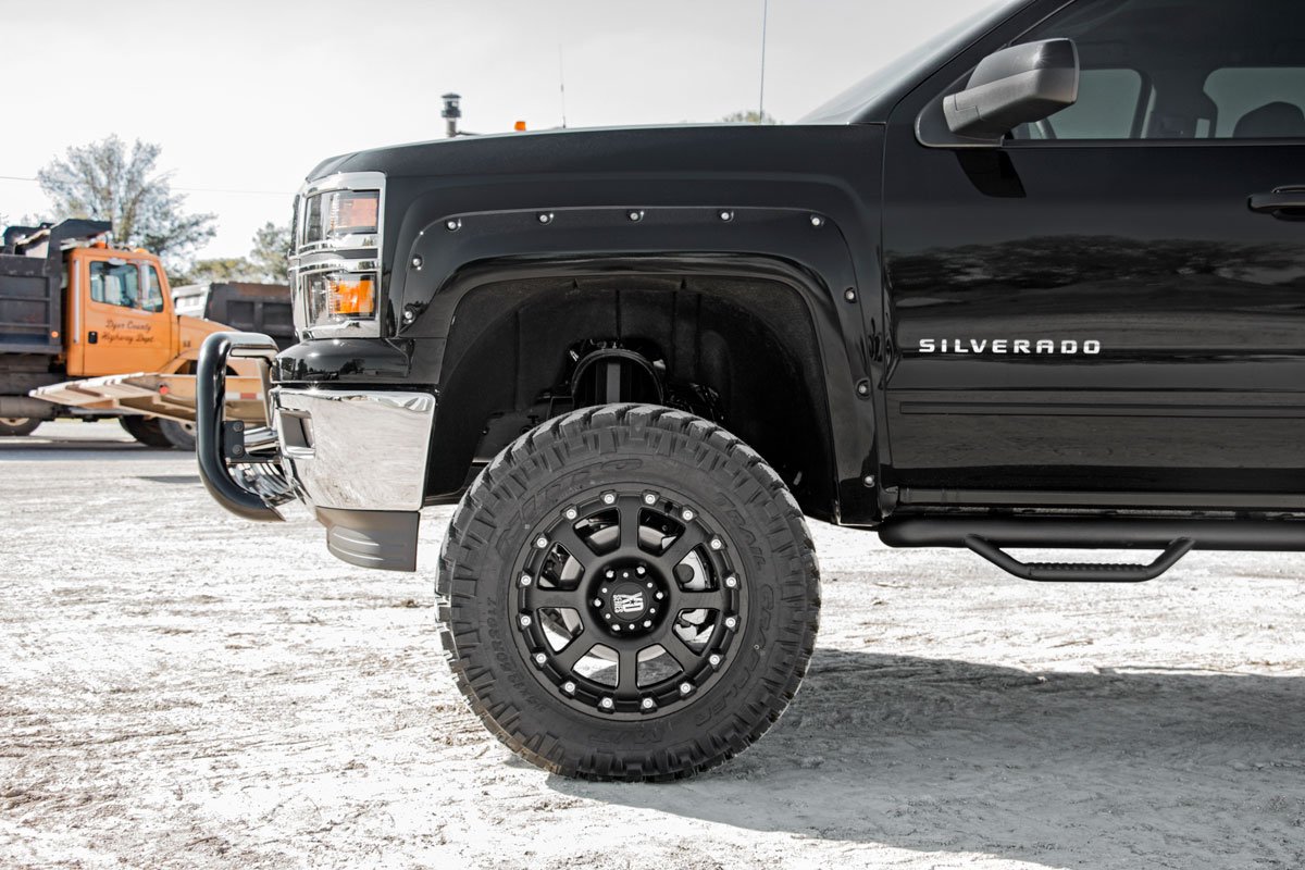 Rough Country | Fender Flares|Fenders|Body & Frame|Exterior Parts & Car Care | Chevrolet Pocket Fender Flares w/Rivets 14-15 Silverado 1500 5 Foot 8 Inch Bed Rough Country | F-C11413