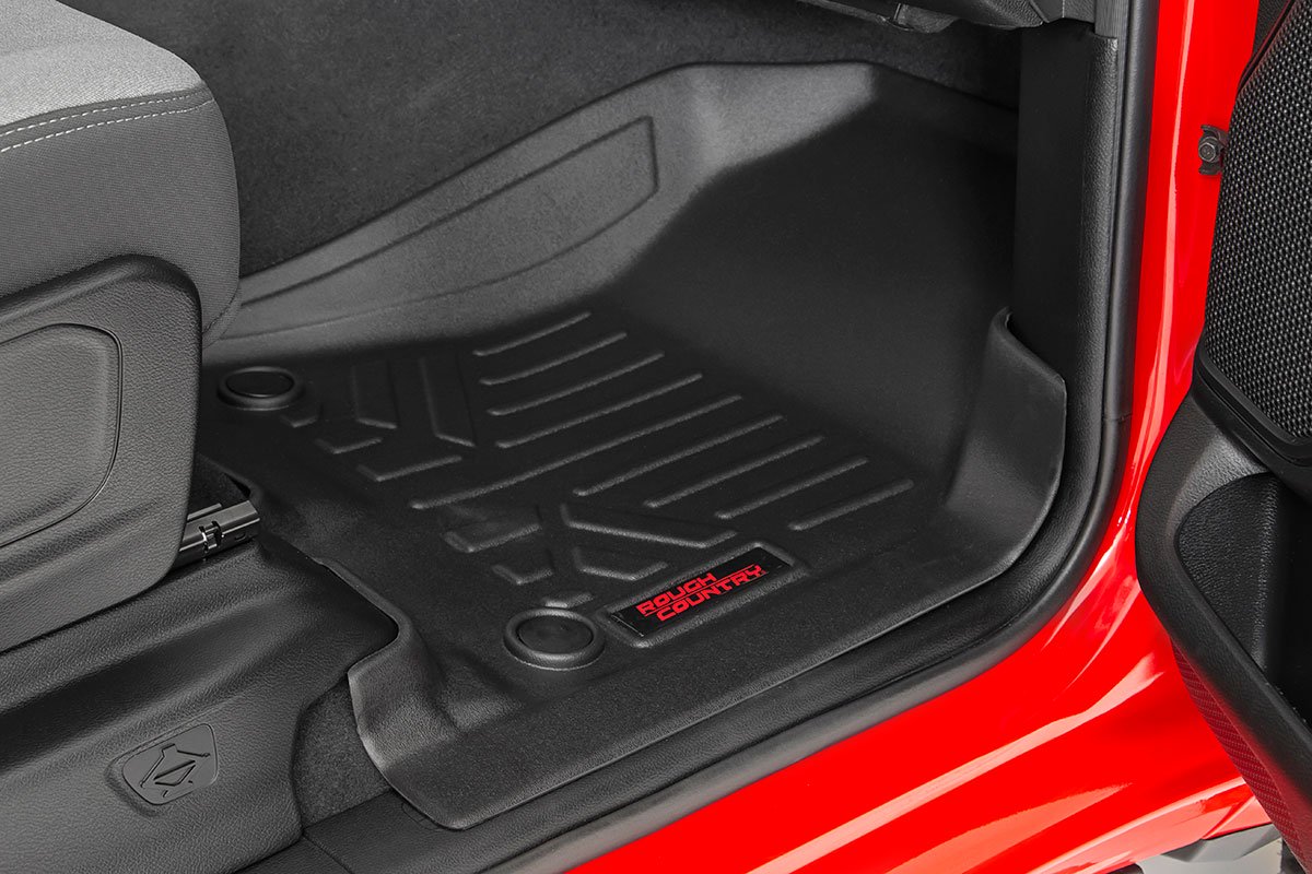 Rough Country | Floor Mats/Liners | Heavy Duty Floor Mats Front/Rear-19-20 RAM 1500 Crew Cab Full Console w/Rear Under Seat Storage Rough Country | M-31422