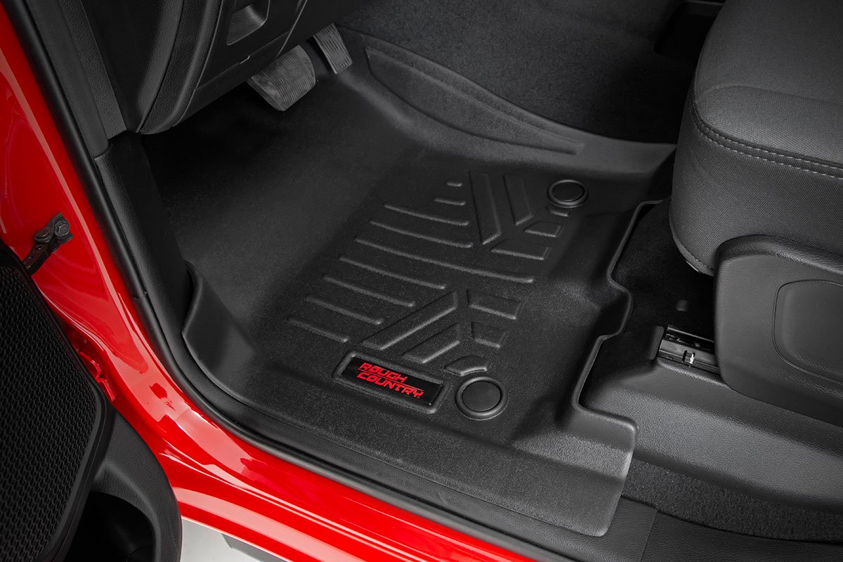 Rough Country | Floor Mats/Liners | Heavy Duty Floor Mats Front/Rear-19-20 RAM 1500 Crew Cab Full Console w/Rear Under Seat Storage Rough Country | M-31422