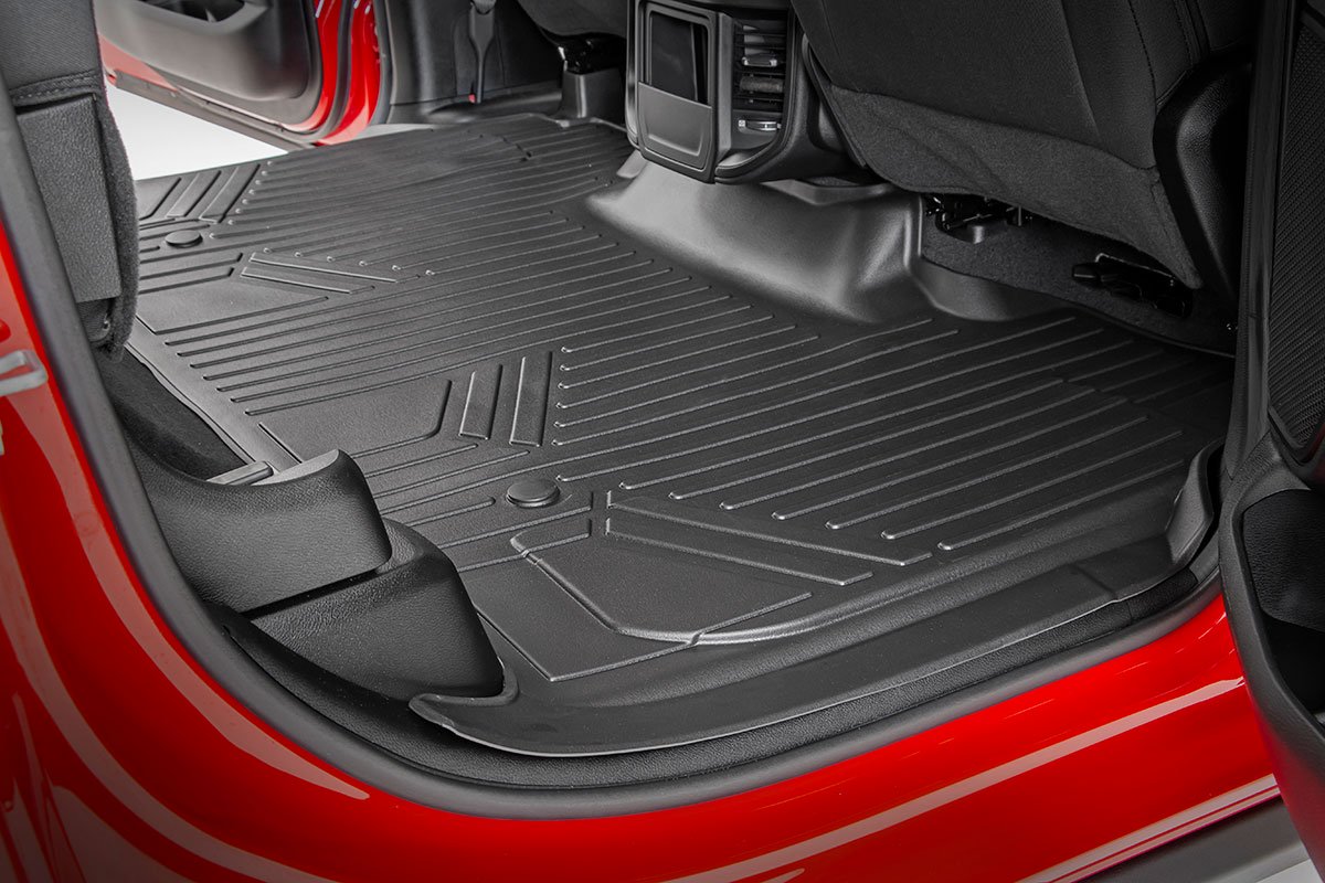 Rough Country | Floor Mats/Liners | Heavy Duty Floor Mats Front/Rear-19-20 RAM 1500 Crew Cab Full Console w/Rear Under Seat Storage Rough Country | M-31422