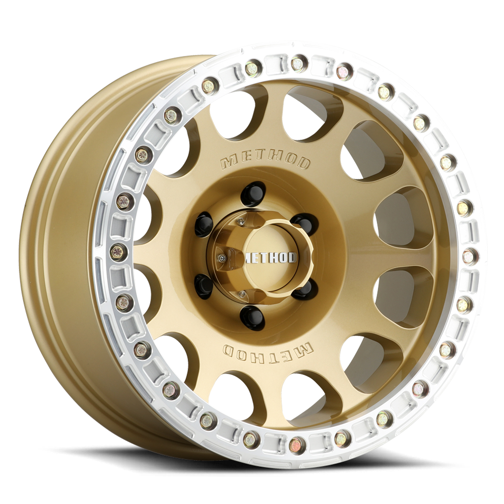 METHOD WHEELS | Aluminum Wheels 17x9 Beadlock MR105 Bolt Pattern 6 On 139.7 Offset -38 Lip Size 1.77 Gold GD Method | MR10579060138B