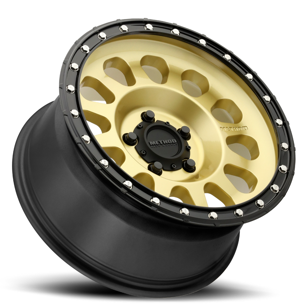 METHOD WHEELS | Aluminum Wheels 18x9 MR315 Bolt Pattern 5 On 150 Offset 18 Lip Size 1.65 Gold GD Black Street Loc Method | MR31589058118