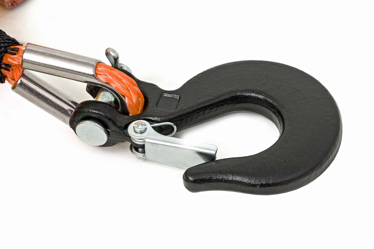 Rough Country | Winch Rope | 1/4 Inch Synthetic Rope 85 Feet Rated Up to 16,000 Lbs 3/8 Inch Includes Clevis Hook and Protective Sleeve UTV, ATV Orange Rough Country | RS143