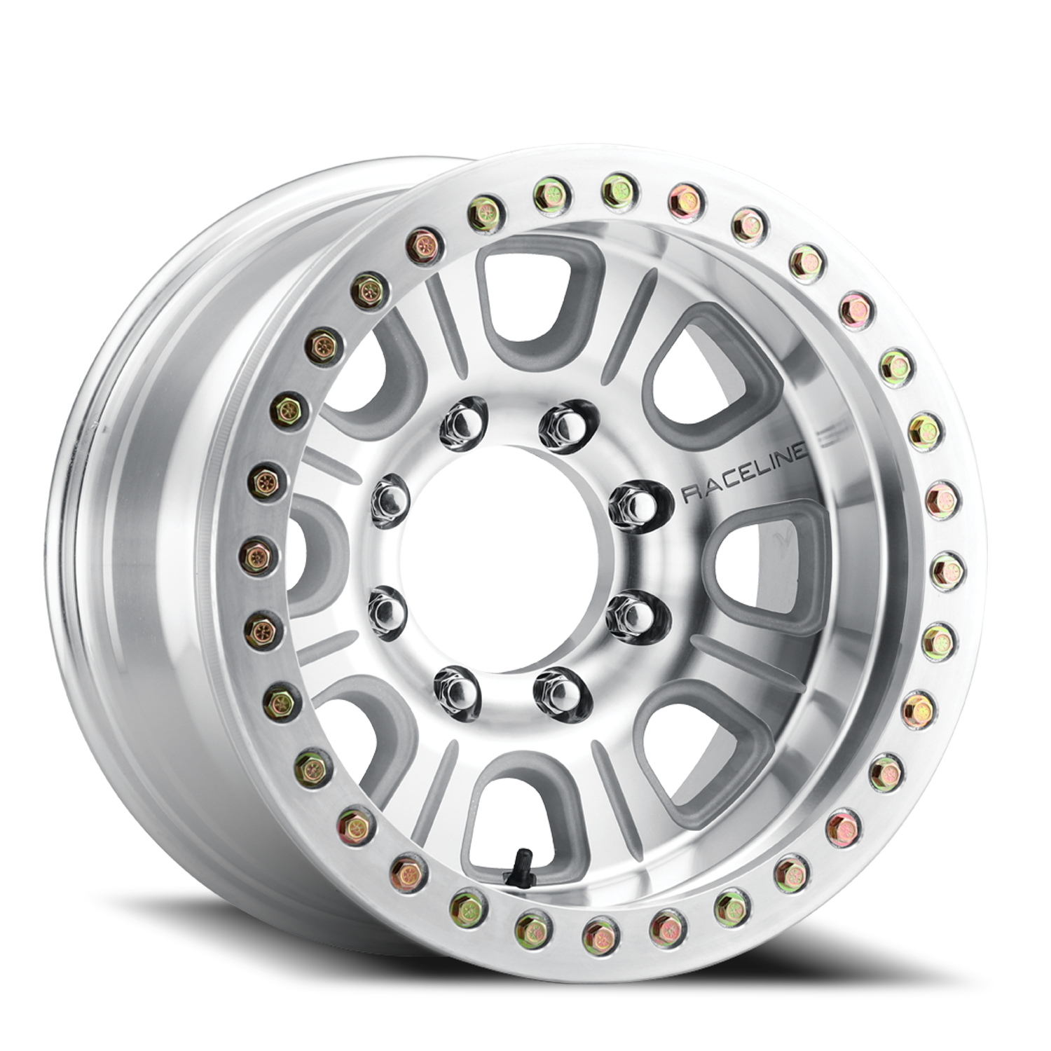RACELINE | Aluminum Wheels | Aluminum Wheels 17x9.5 Monster Beadlock RT233 Machined Silver -32 Offset 5 on 114.3 Bolt Pattern 83.82 Bore Raceline | RT233-79512-32