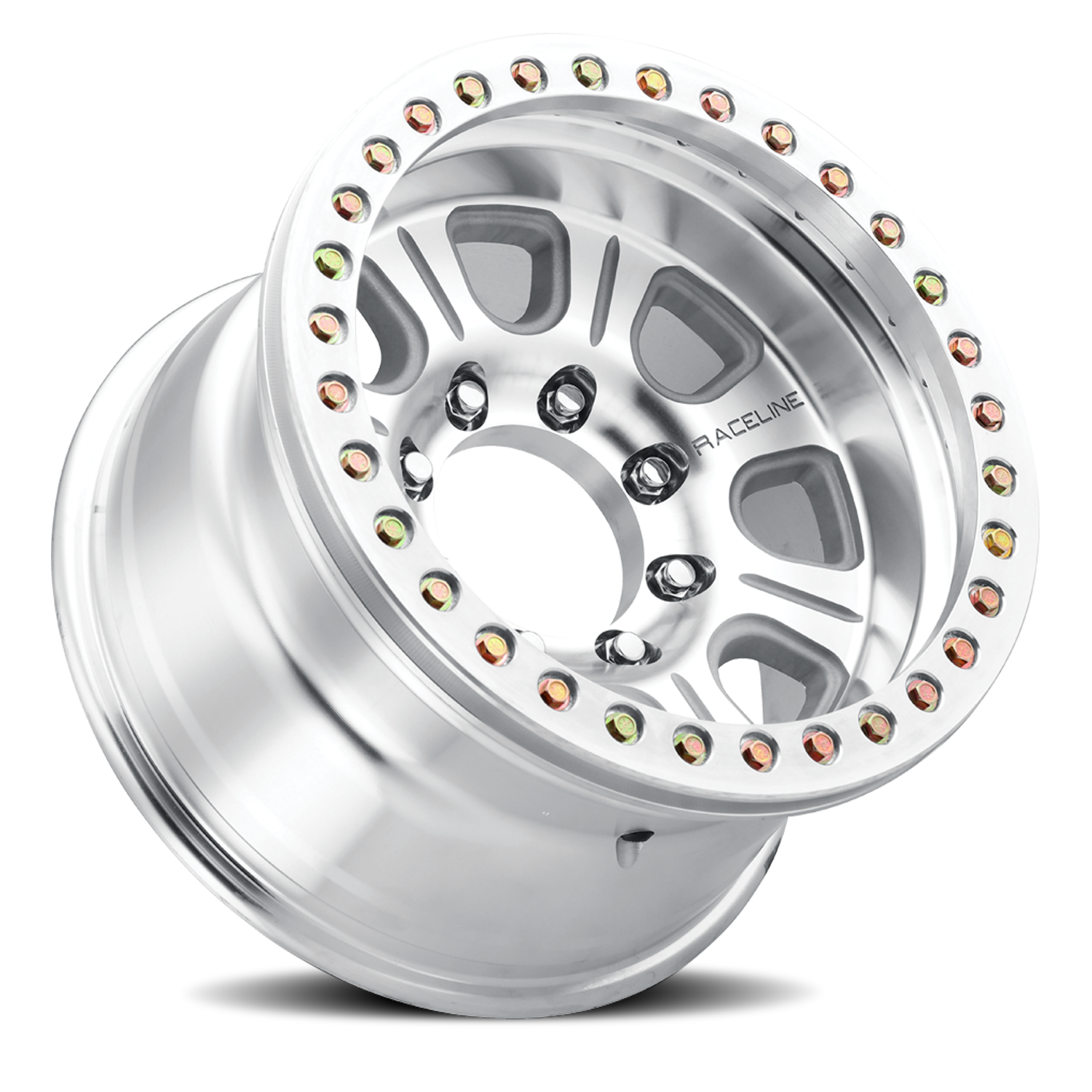 RACELINE | Aluminum Wheels | Aluminum Wheels 17x9.5 Monster Beadlock RT233 Machined Silver -32 Offset 5 on 165.1 Bolt Pattern 107.95 Bore Raceline | RT233-79556-32