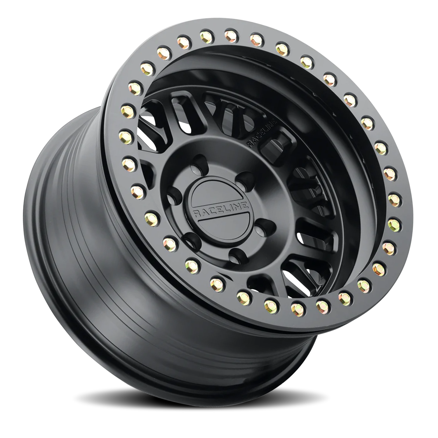 RACELINE | Aluminum Wheels | Aluminum Wheels 17x9 Ryno Cast Beadlock RT951B Satin Black Black Beadlock Ring -38 Offset 6 on 139.7 Bolt Pattern 106.1 Bore Raceline | RT951B-79060-38