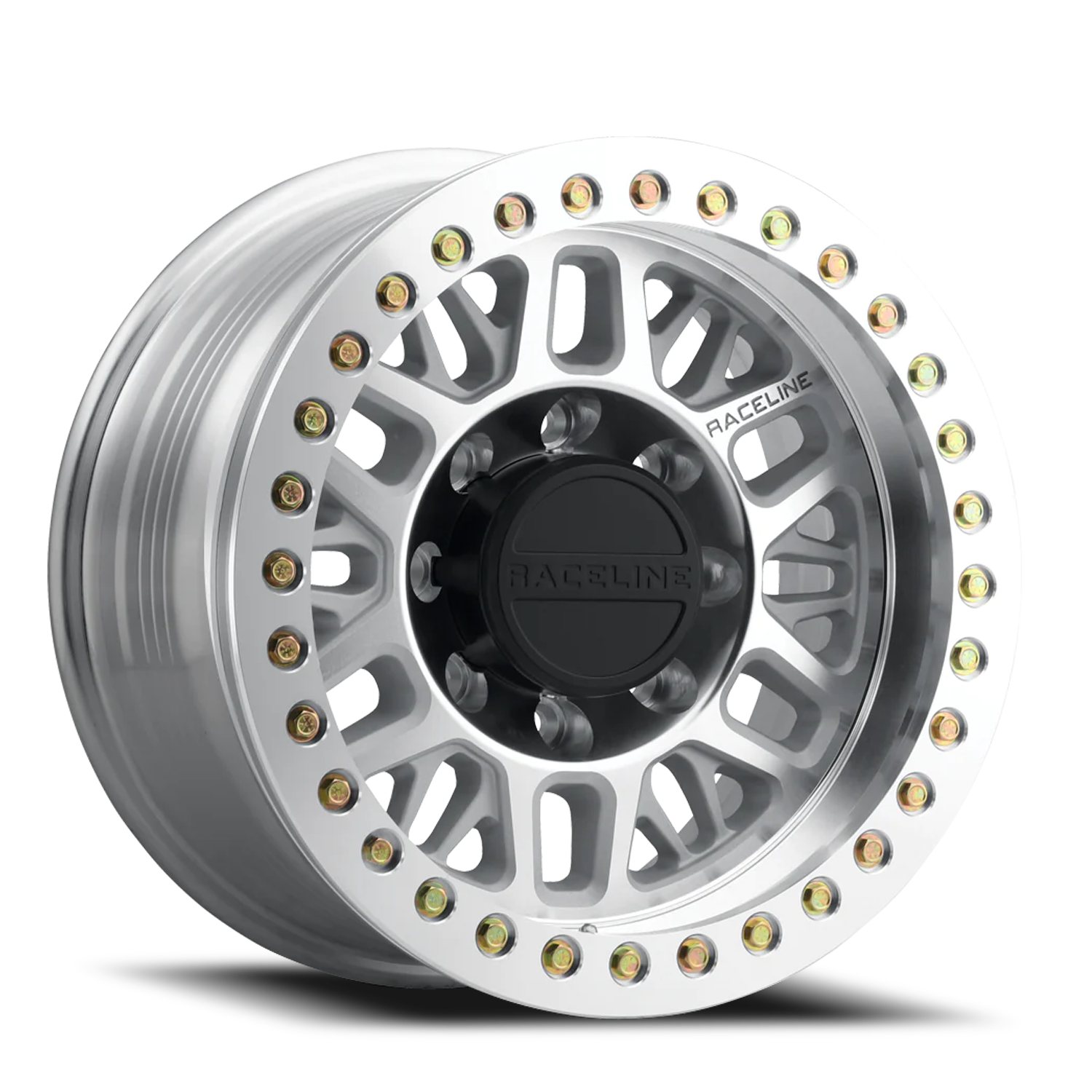 RACELINE | Aluminum Wheels | Aluminum Wheels 17x9 Ryno Cast Beadlock RT951M Machined Silver Machined Beadlock Ring -12 Offset 8 on 165.1 Bolt Pattern 130.81 Bore Raceline | RT951M-79080-12