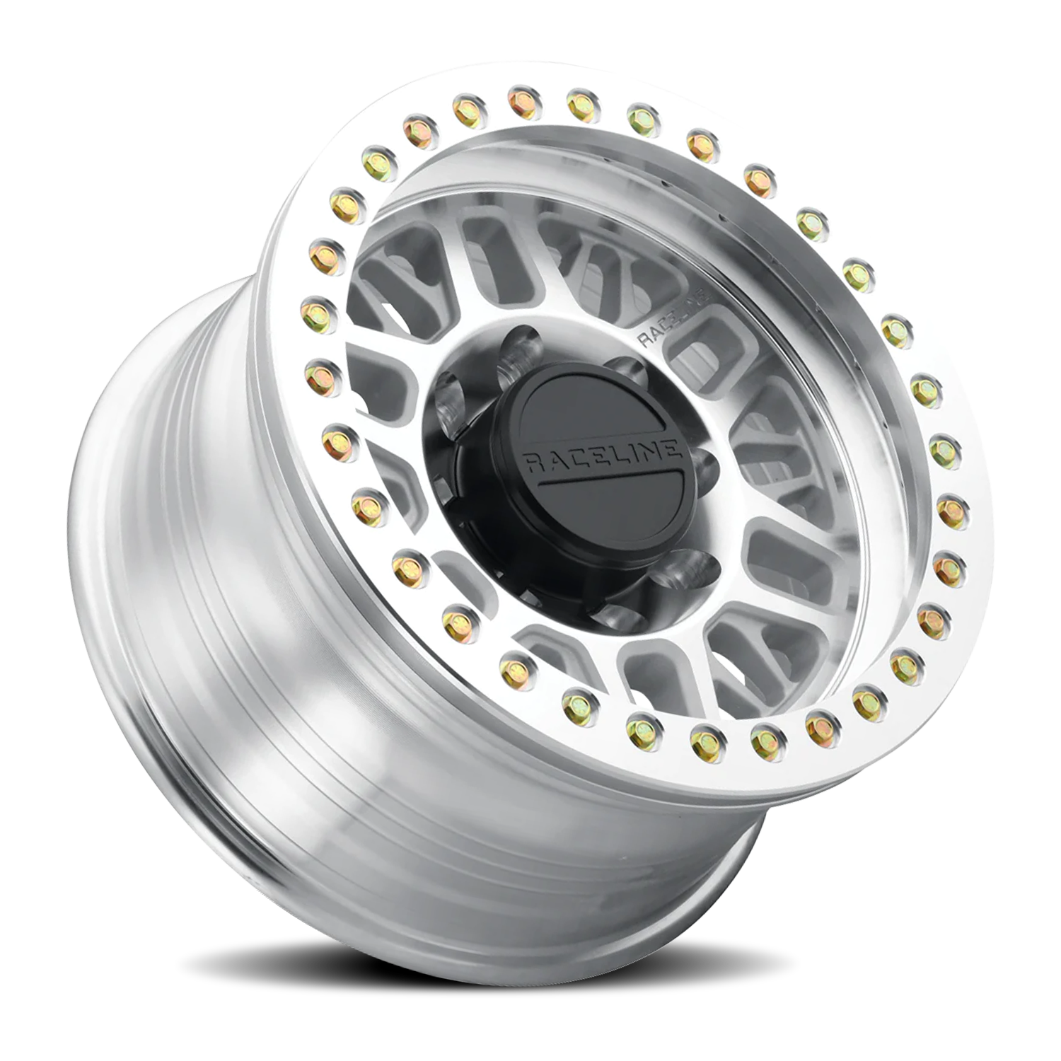 RACELINE | Aluminum Wheels | Aluminum Wheels 17x9 Ryno Cast Beadlock RT951M Machined Silver Machined Beadlock Ring -12 Offset 8 on 165.1 Bolt Pattern 130.81 Bore Raceline | RT951M-79080-12