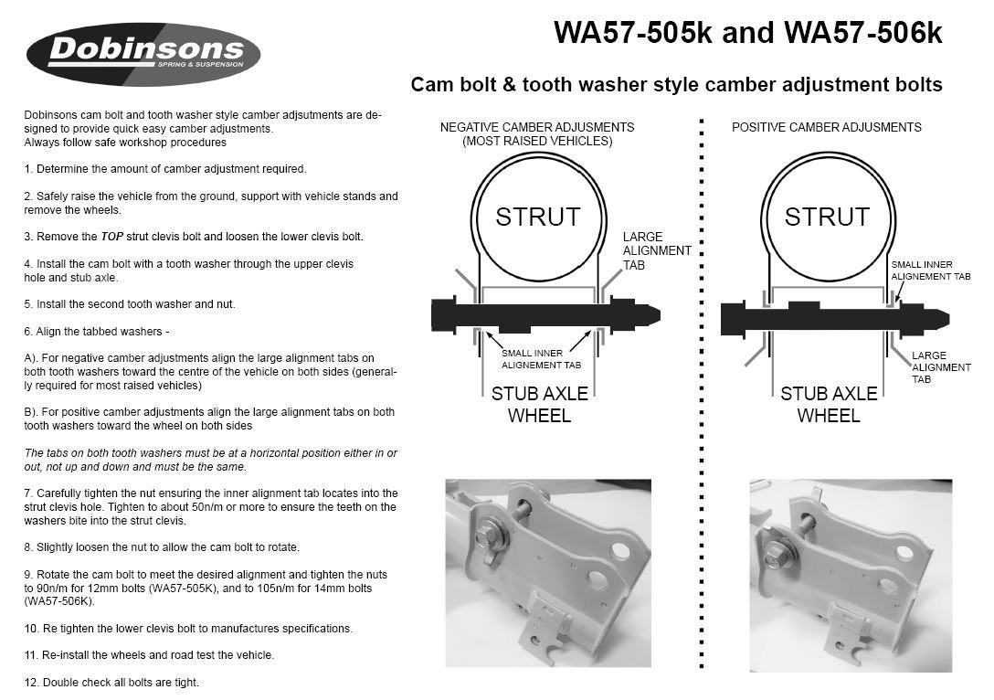 DOBINSONS | CAMBER ADJUSTMENT KIT - 2 BOLTS PER KIT | WA57-505K