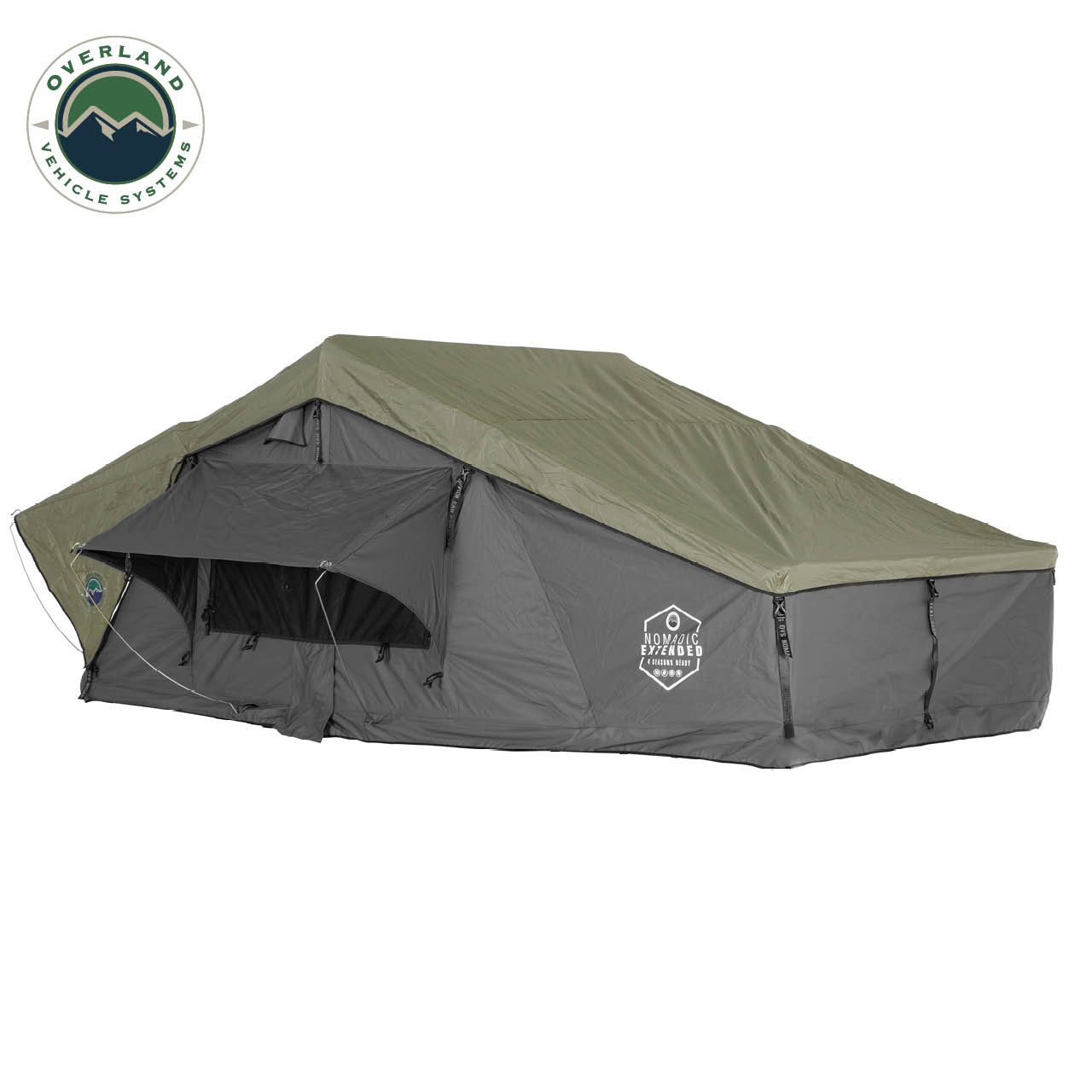 N2E Nomadic 2 Extended Roof Top Tent Gray Body Green Rainfly