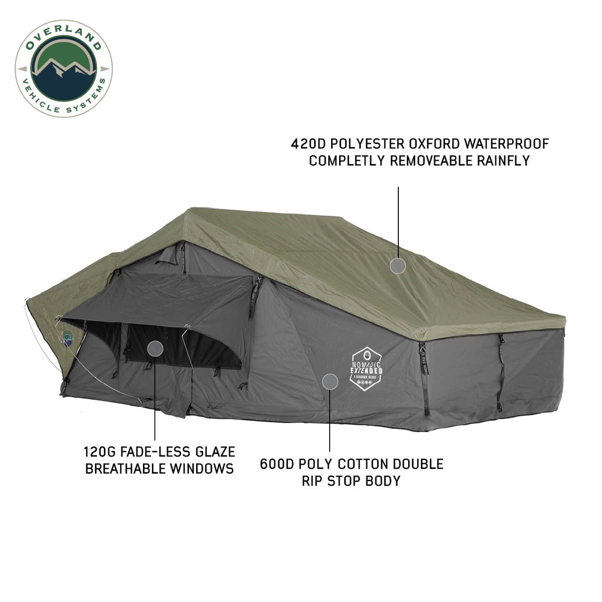 N4E Nomadic 4 Extended Roof Top Tent Gray Body Green Rainfly