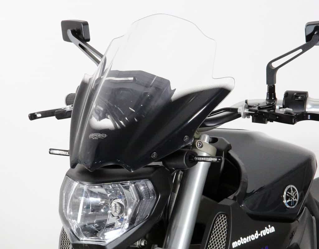 MRA.06.066.R.1 MRA Double-Bubble RacingScreen Windshield with REV 01 mounting hardware Yamaha FZ-09  '13-. smoke grey